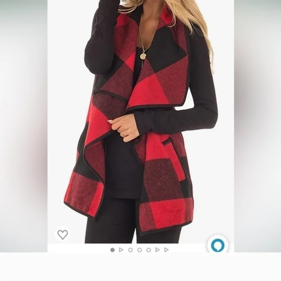 Womens red sleeveless cardigan jacket with pockets vest - Picture 6 of 8